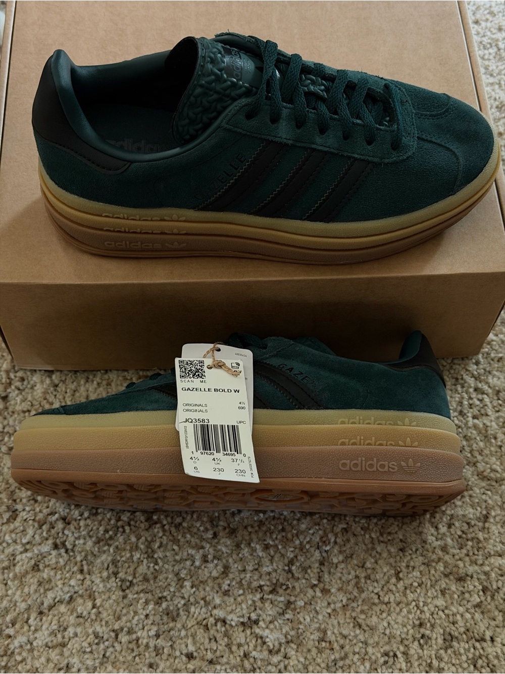 Adidas Gazelle Bold Collegiate Green Platform Sneakers Women’s 6 NWT